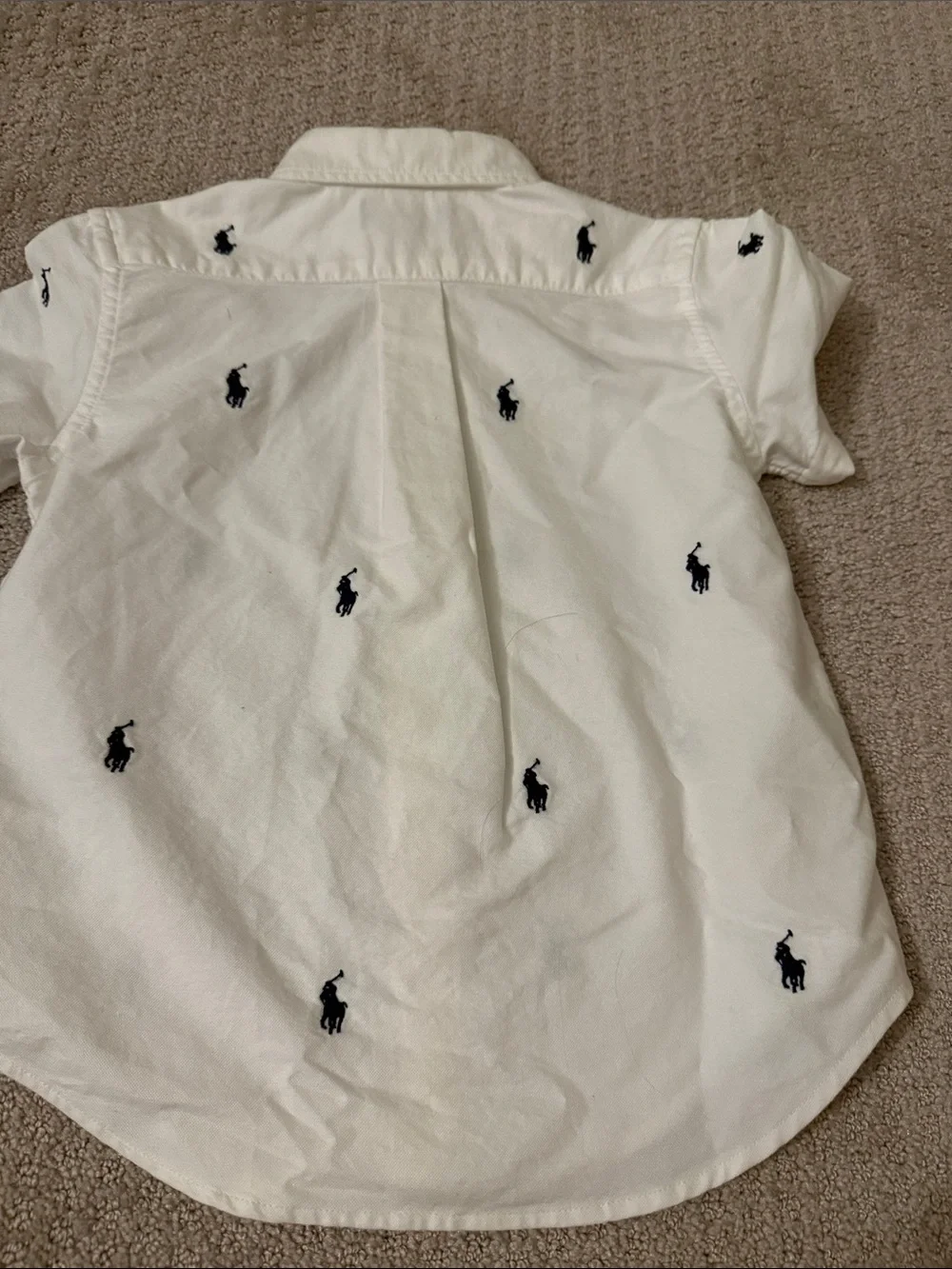 Ralph Lauren White Short-Sleeve Button-Down with Navy Pony Motif